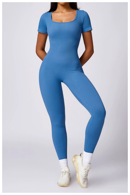 Seamless One-piece Short-sleeved Jumpsuit by GJG Denim