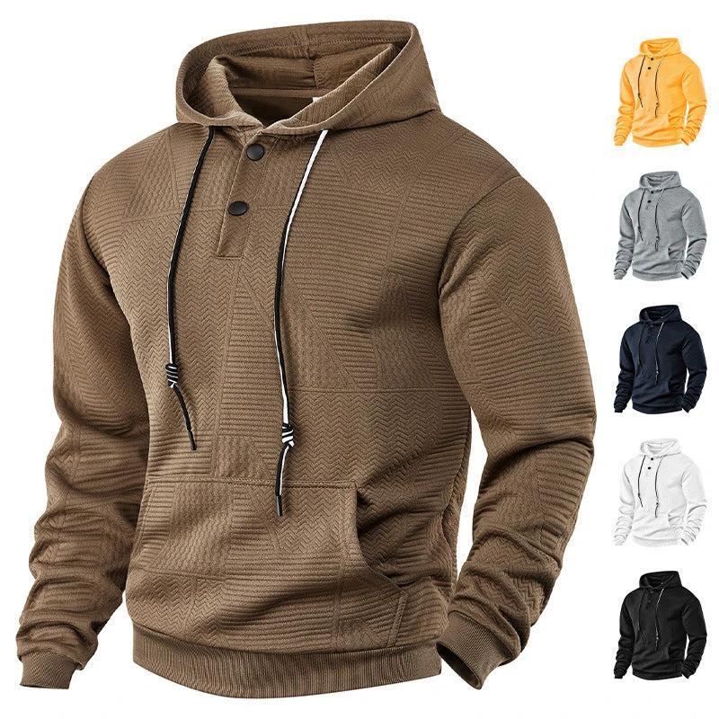 Men's Pullover Solid Color Casual Loose Long Sleeve Hooded Sweater by GJG Denim