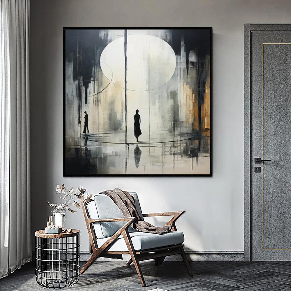 Handmade Oil Painting Canvas Wall Art Decoration Black And White Abstract by GJG Denim