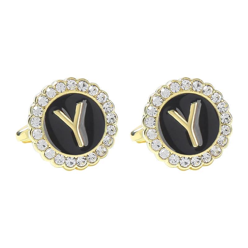 Round Diamond-like Cufflinks for Men 26 Letters by GJG Denim