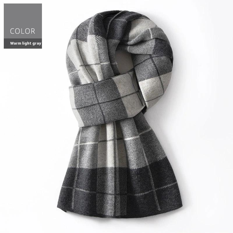 Men's Wool Winter Plaid Double-sided Scarf by GJG Denim