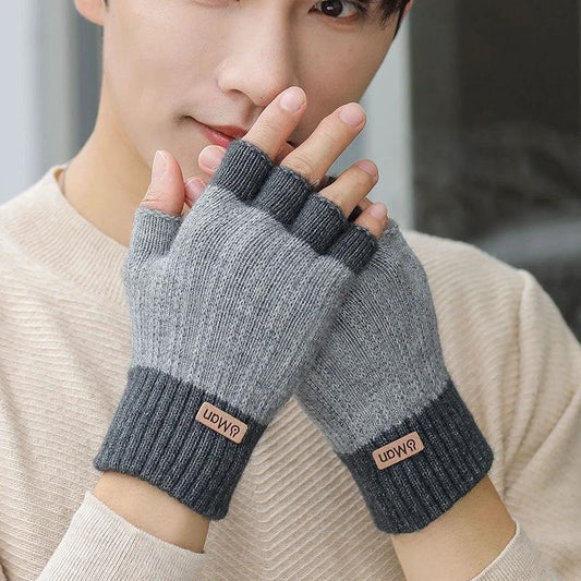 Men's Thick Knitted Half Finger Gloves by GJG Denim