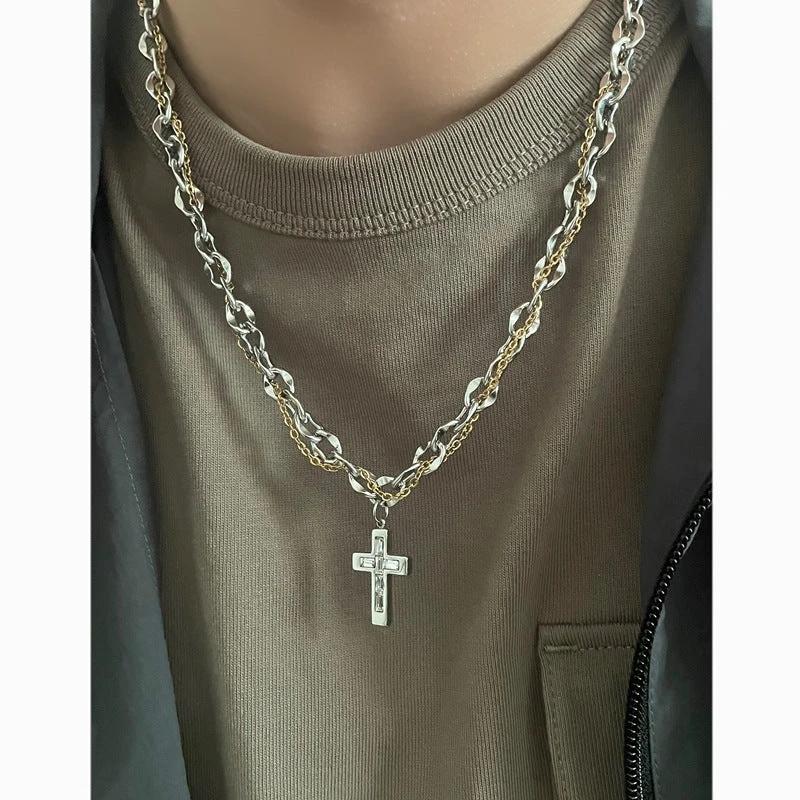 Cross Titanium Steel Pendant Clavicle Chain For Men by GJG Denim