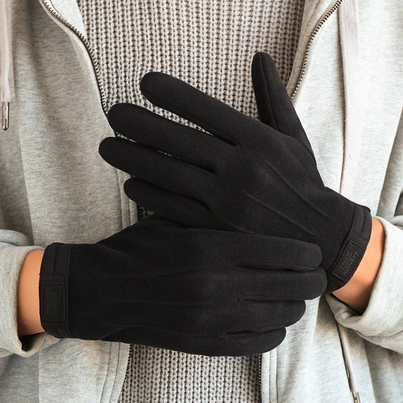 Men's Winter Fleece-lined Warm Wind-proof And Cold Protection Touch Screen Cycling Gloves by GJG Denim