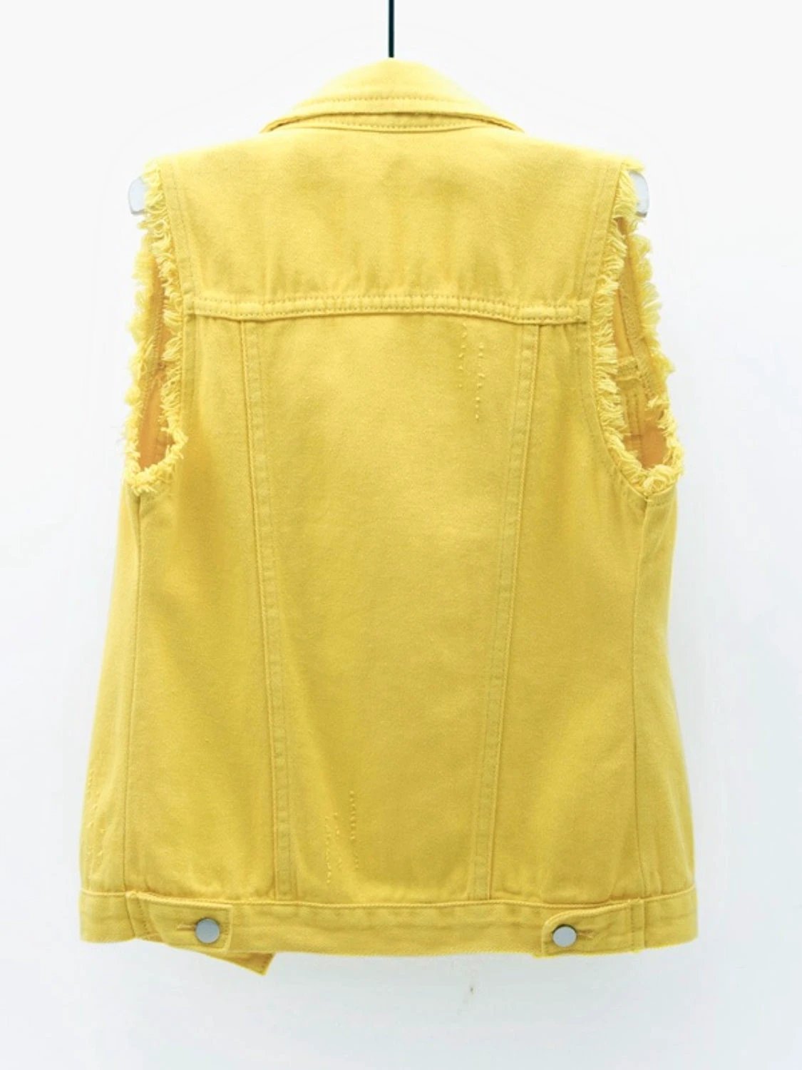 Full Size Button Down Raw Hem Sleeveless Denim Jacket Plus Size by Lady Ros