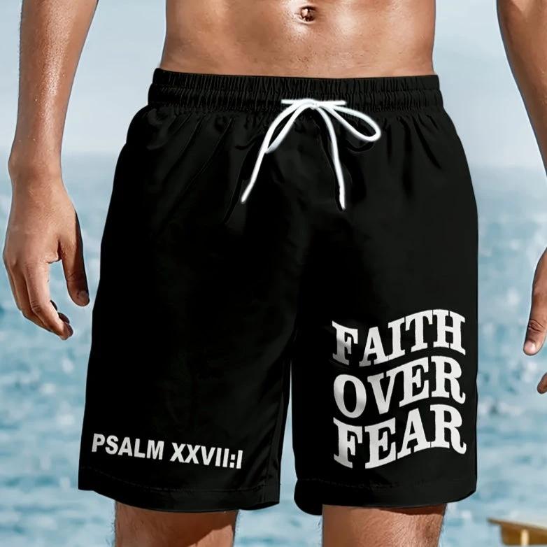 Men's Quick-Dry Slightly Stretchy "Faith Over Fear" Shorts by GJG Denim