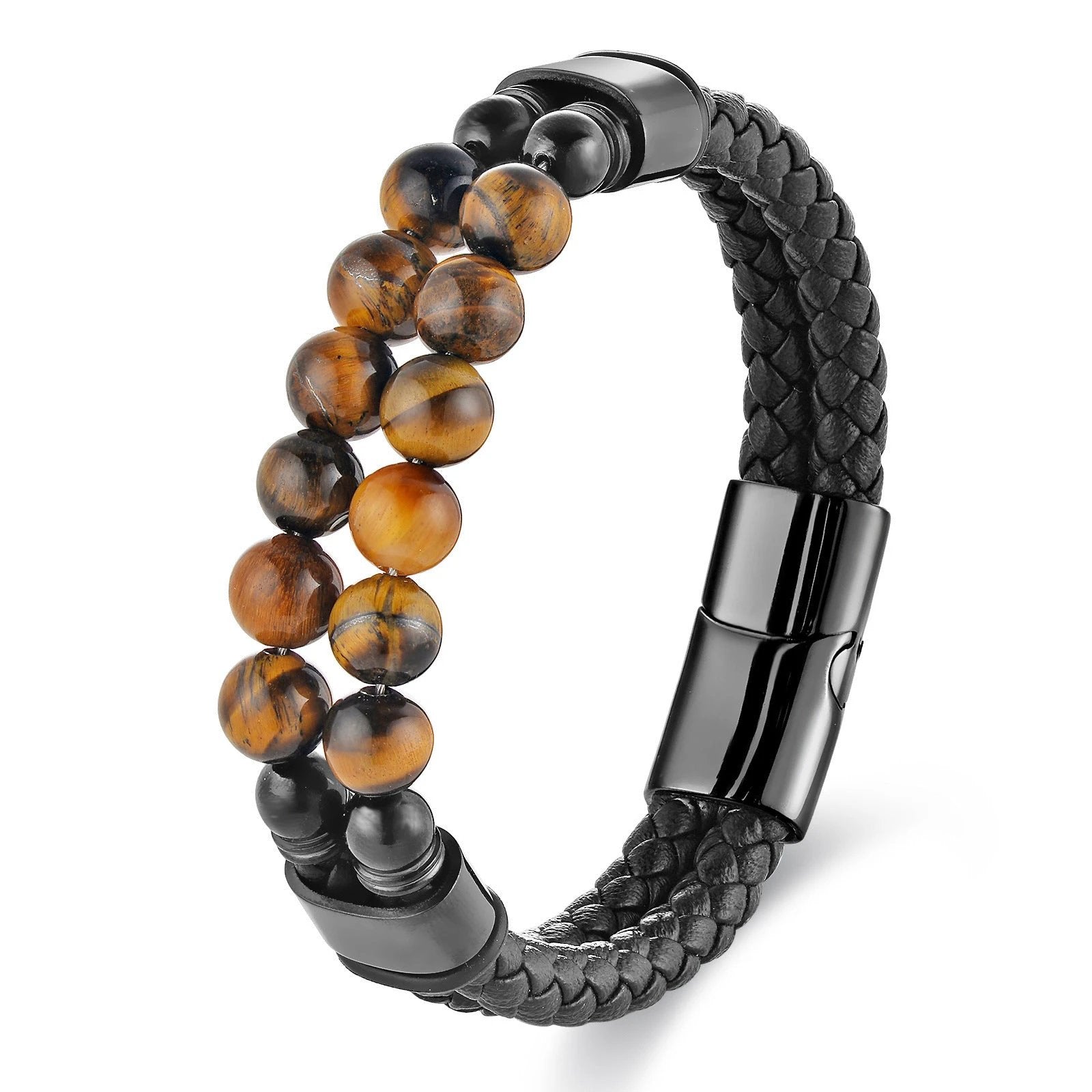 Men's Stainless Steel Leather Braided Handmade Multi-Layer Bracelet by GJG Denim