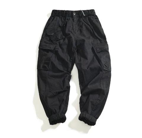 Men's Multi-pocket Stretch Worn Looking Washed-out Loose Cargo Pants by GJG Denim