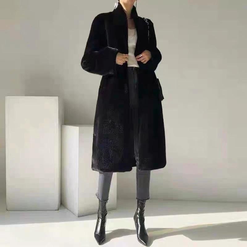 Marten Overcoats Mid-length Women's Stand Collar Plush Coat by GJG Denim