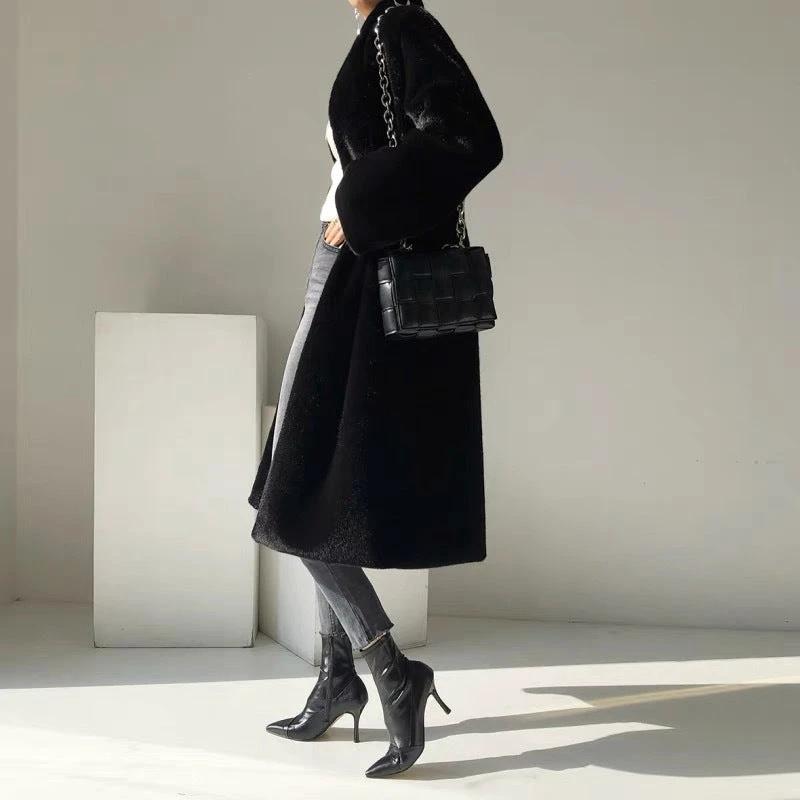 Marten Overcoats Mid-length Women's Stand Collar Plush Coat by GJG Denim