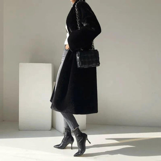 Marten Overcoats Mid-length Women's Stand Collar Plush Coat by GJG Denim