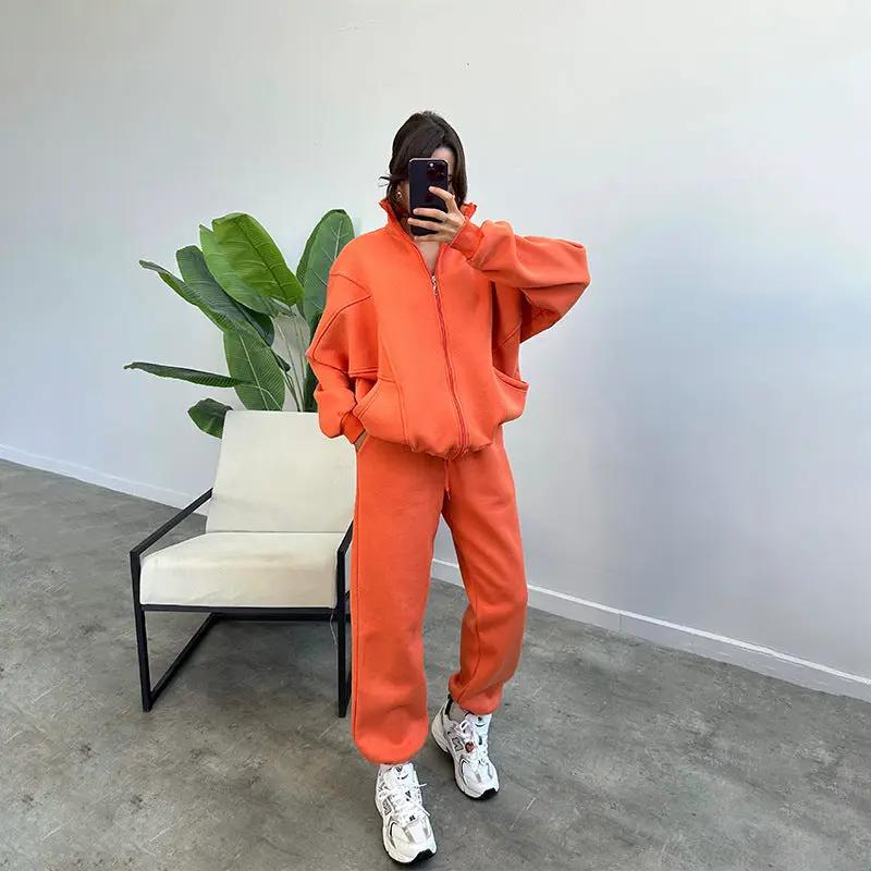 Sports Suits With Pockets Stand-up Collar Zipper Cardigan And Drawstring Trousers Fashion Jogger Set Outfits Tracksuits Women's Clothing by GJG Denim