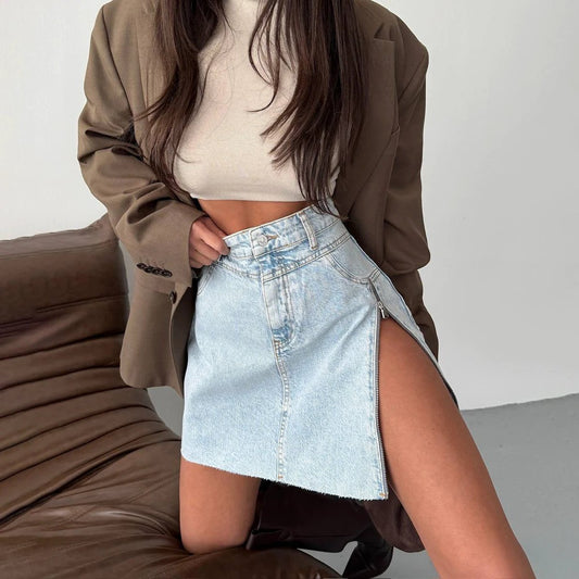 Design Zipper Split Denim Skirt Women by GJG Denim