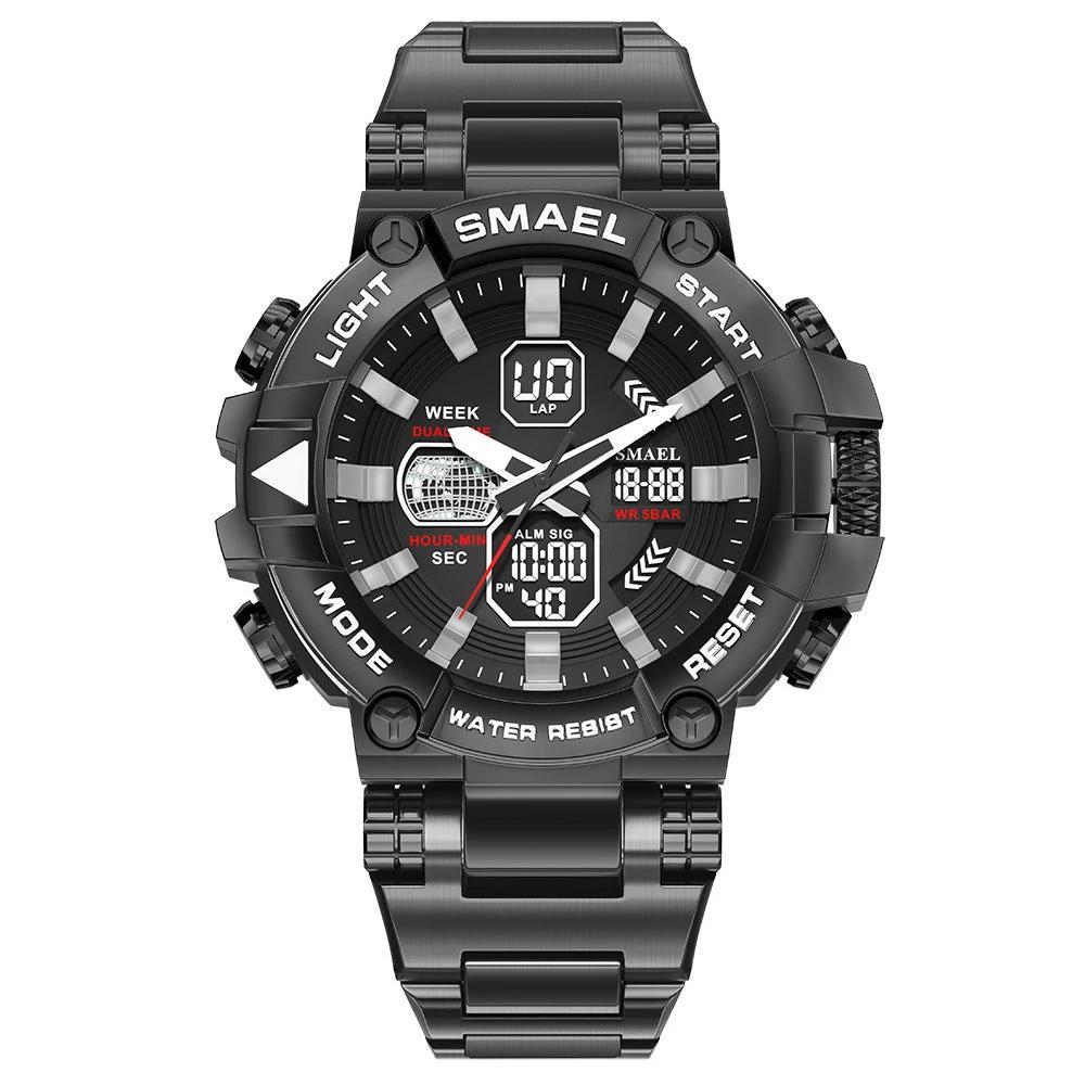 Men's Luminous Stainless Steel Alloy Double Display Electronic Watch by GJG Denim