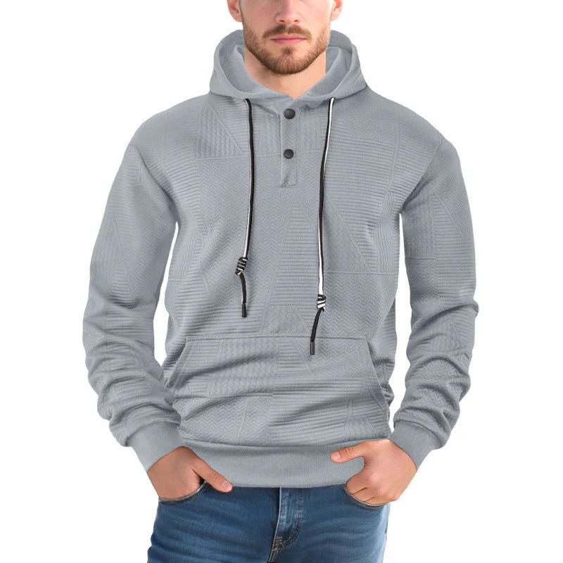 Men's Pullover Solid Color Casual Loose Long Sleeve Hooded Sweater by GJG Denim