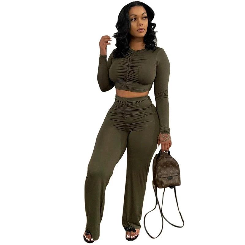 Long Sleeve Top Straight Leg Set by GJG Denim