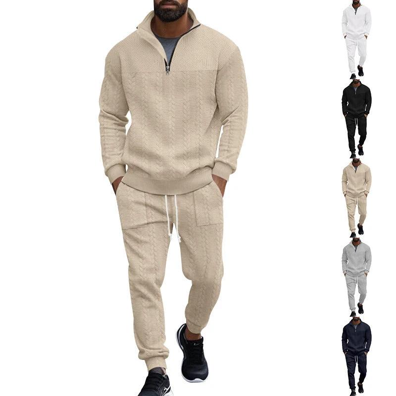 Men's Casual Fleece-lined Warm-up Zippered Track Pants Set by GJG Denim
