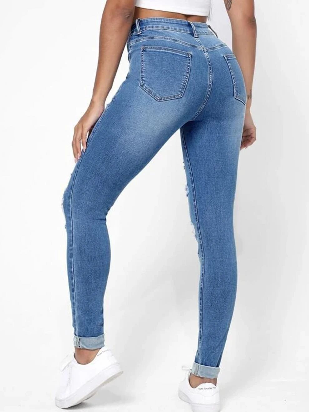 Skinny Jeans Women's High Waist Slim Fit Slimming Holes Skinny Pants by GJG Denim