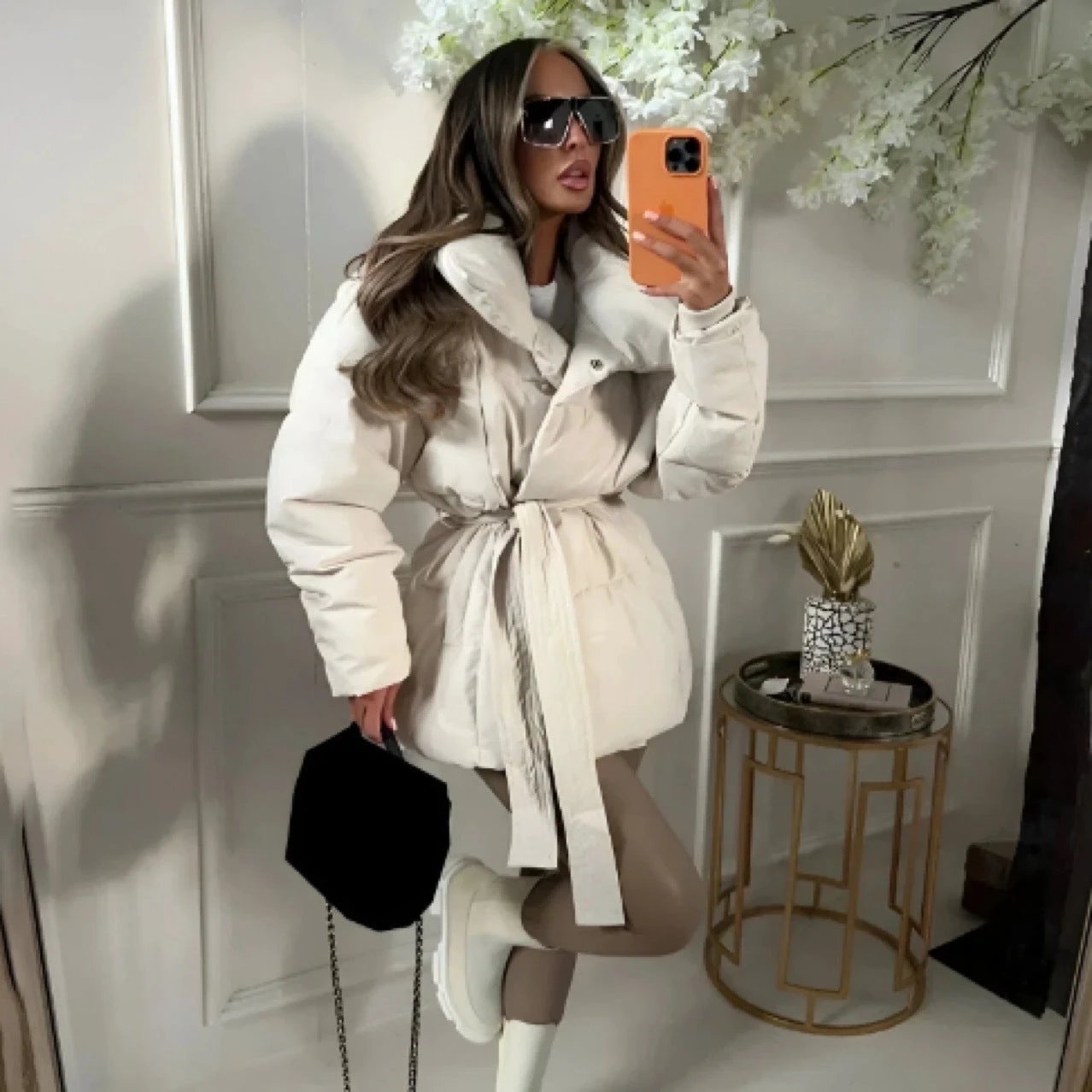 Winter Thickened Jacket Fashion Lapel Cotton Coat With Belt Warm Casual Top Outwear Women's Clothing by GJG Denim