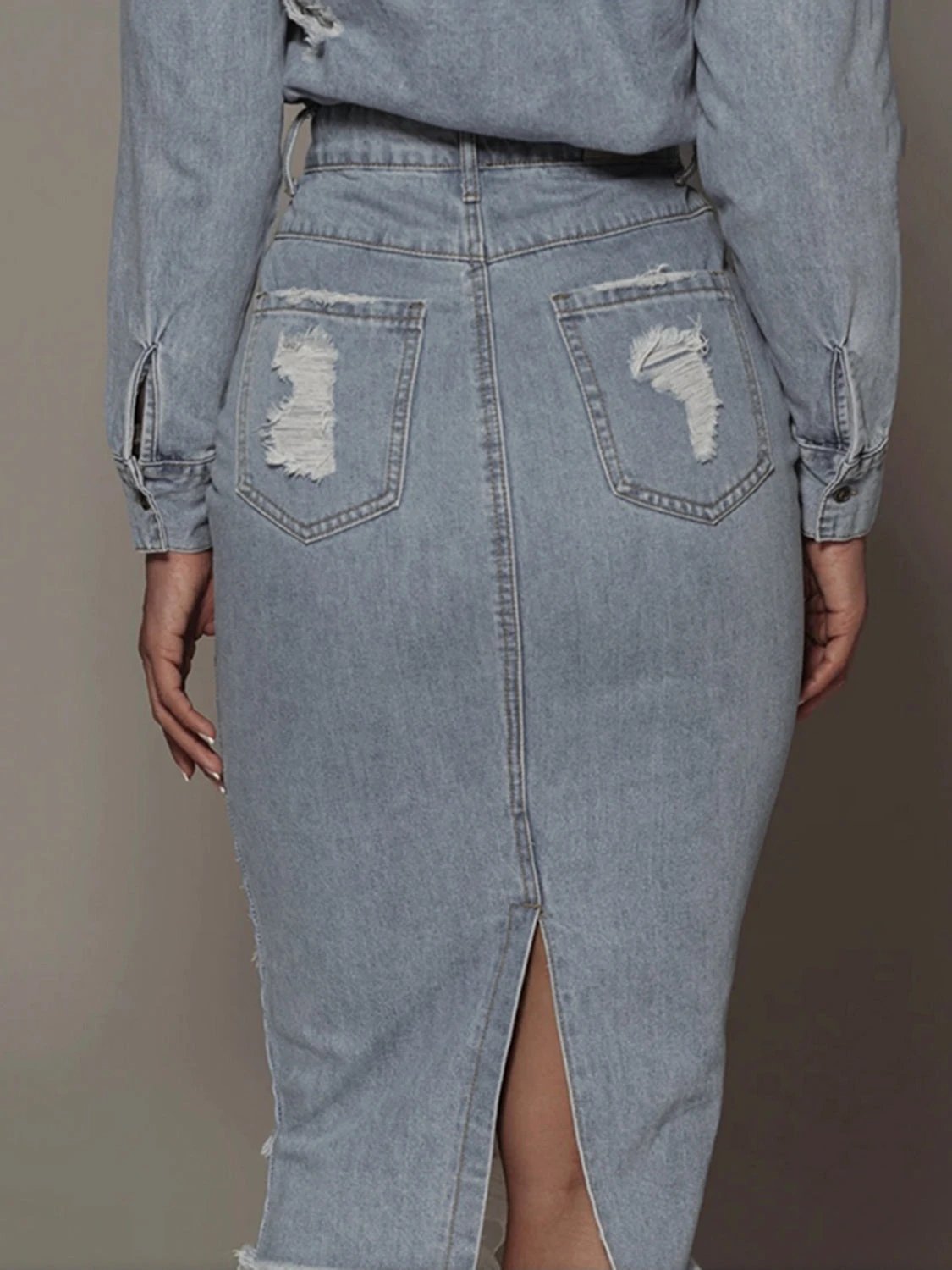 Distressed Slit Denim Skirt by Lady Ros
