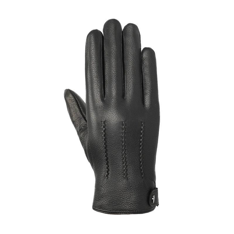 Fleece-lined Thickened Leather Gloves For Men by GJG Denim