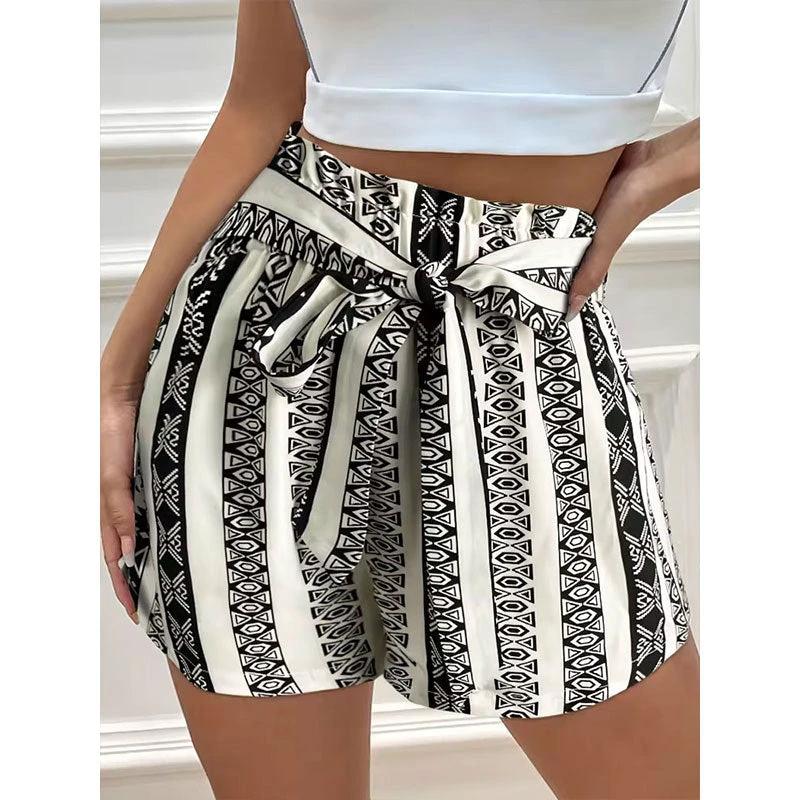 Belt Printed Casual Shorts For Commuter Women by GJG Denim