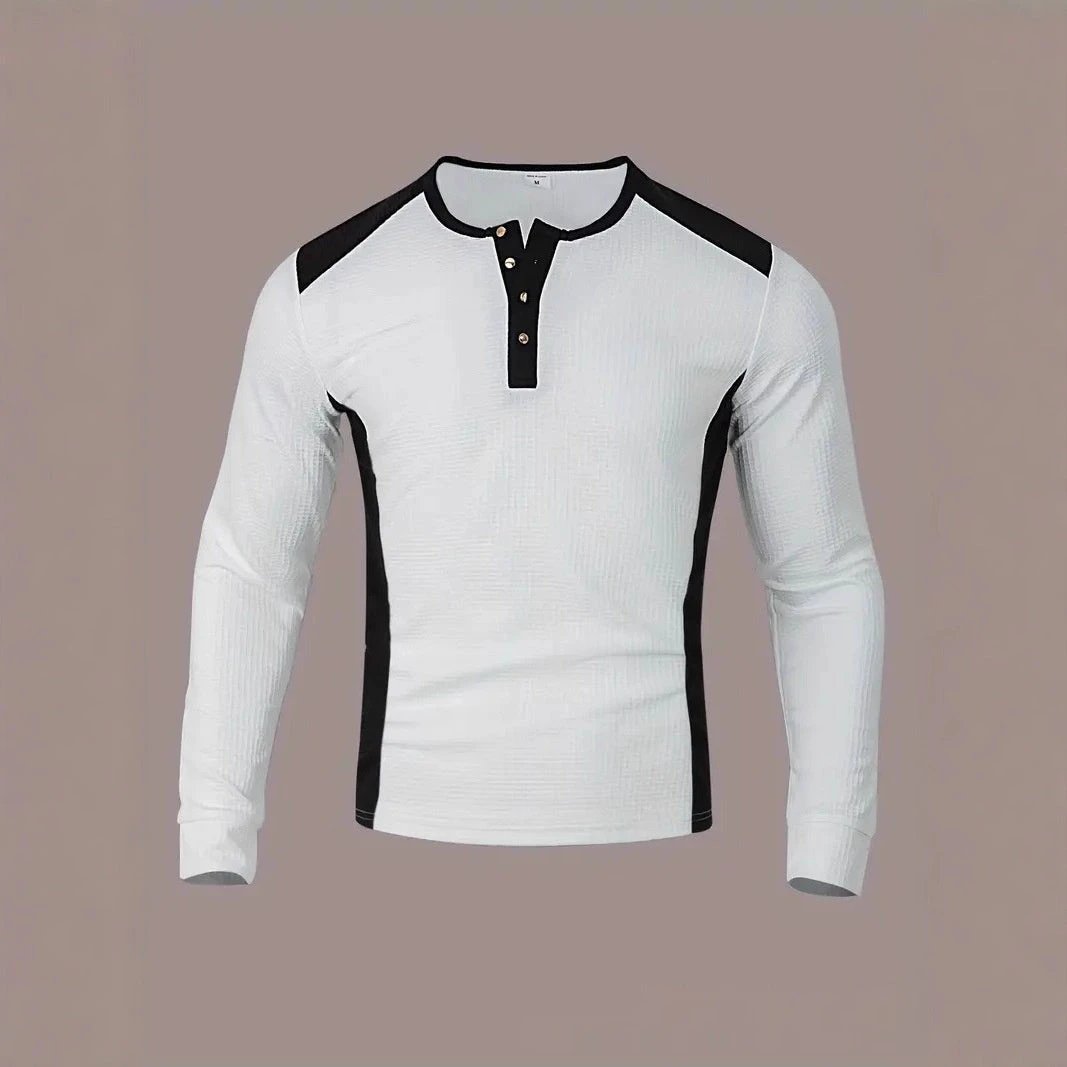 Men's Long-sleeve Shirt With Patchwork Jacquard Design Loose Fit by GJG Denim