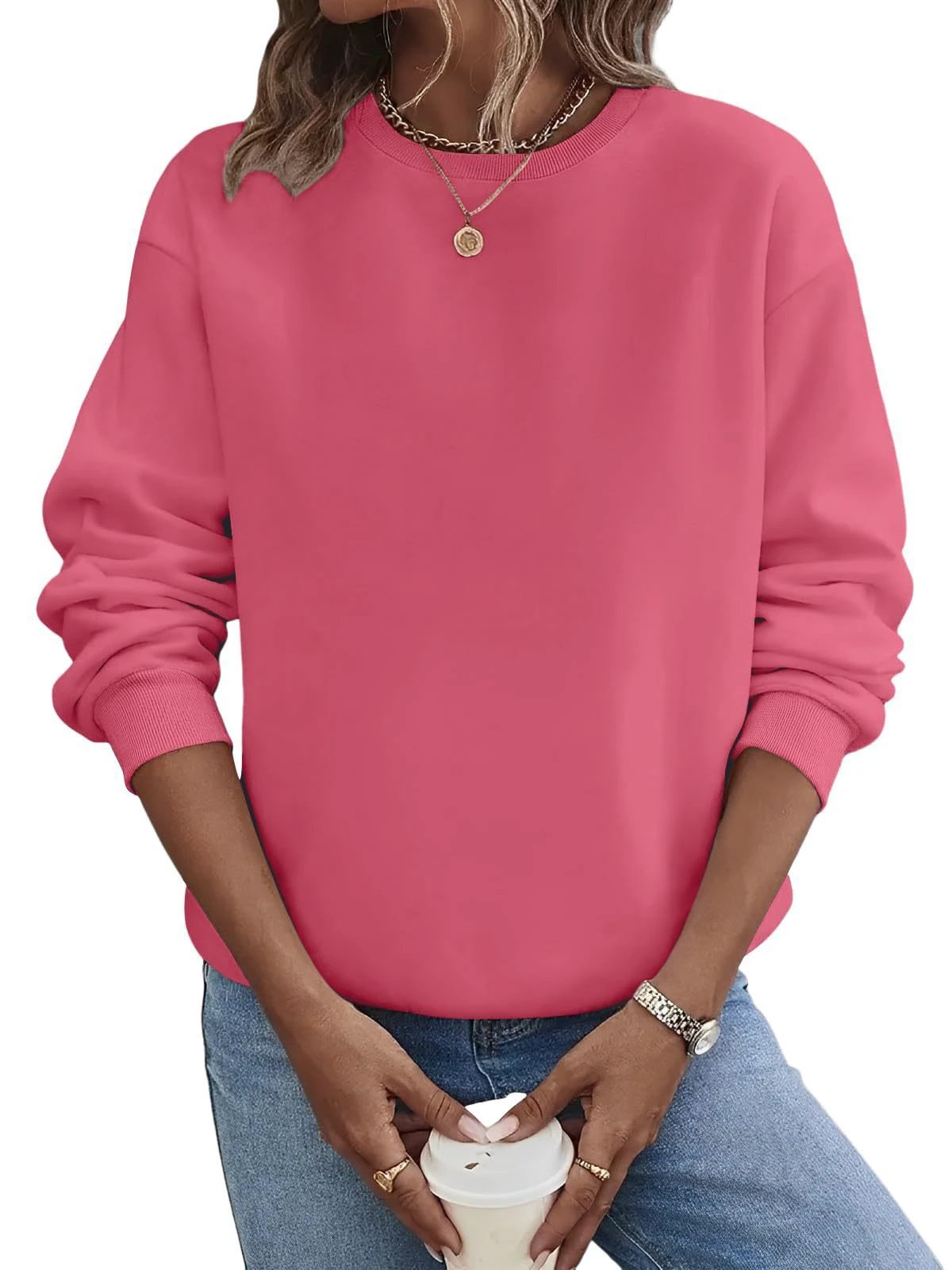 Solid Color Blank Round Neck Plus Size Fashion Sweater by GJG Denim