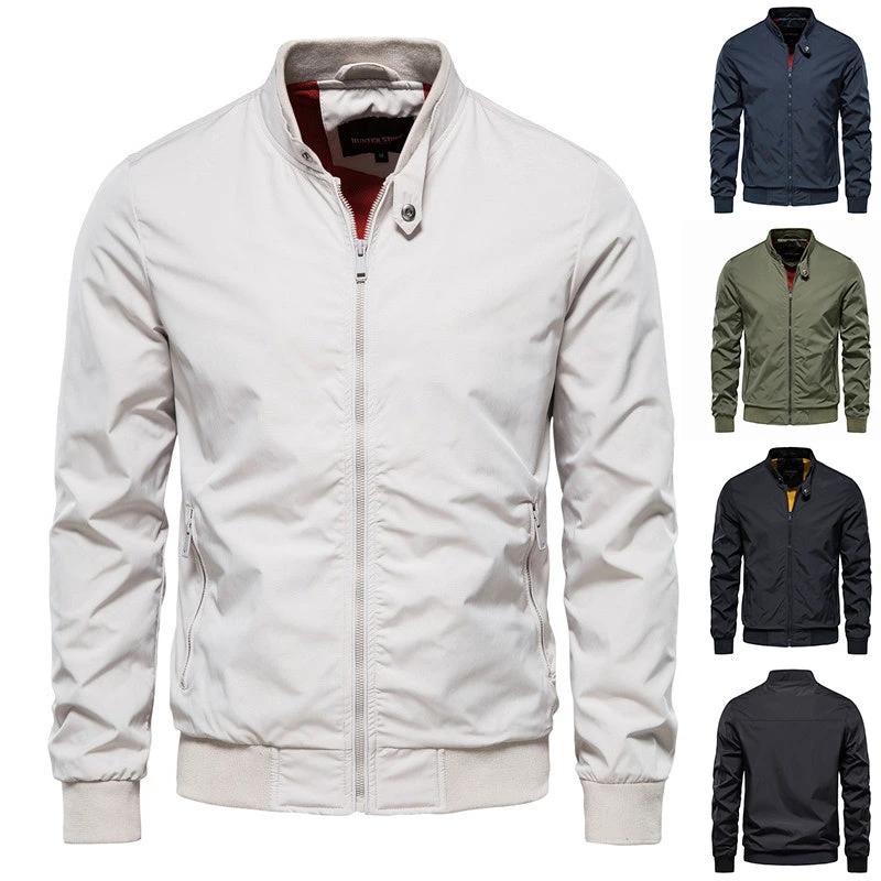 Men's Zip-up Jacket With Pockets Casual Solid Stand Collar Long Sleeve Top Outwear Clothing by GJG Denim