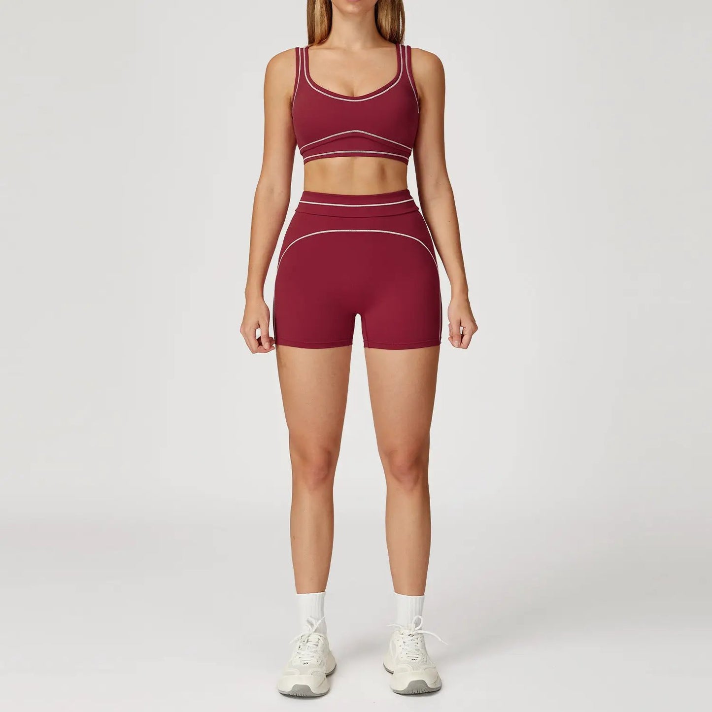 Contrast Color Brushed Yoga Suit Double-shoulder Strap High-grade Sports Workout Clothes by GJG Denim
