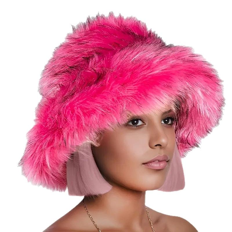 Warm Plush Fisherman Hat, Faux Fur Thickened Raccoon Fur Outdoor by GJG Denim