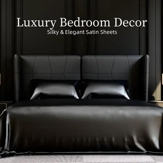 Satin Bed Sheets, King Size Sheets Set, 4 Pcs Silky Bedding Set With 15 Inches Deep Pocket For Mattress King, Black by GJG Denim