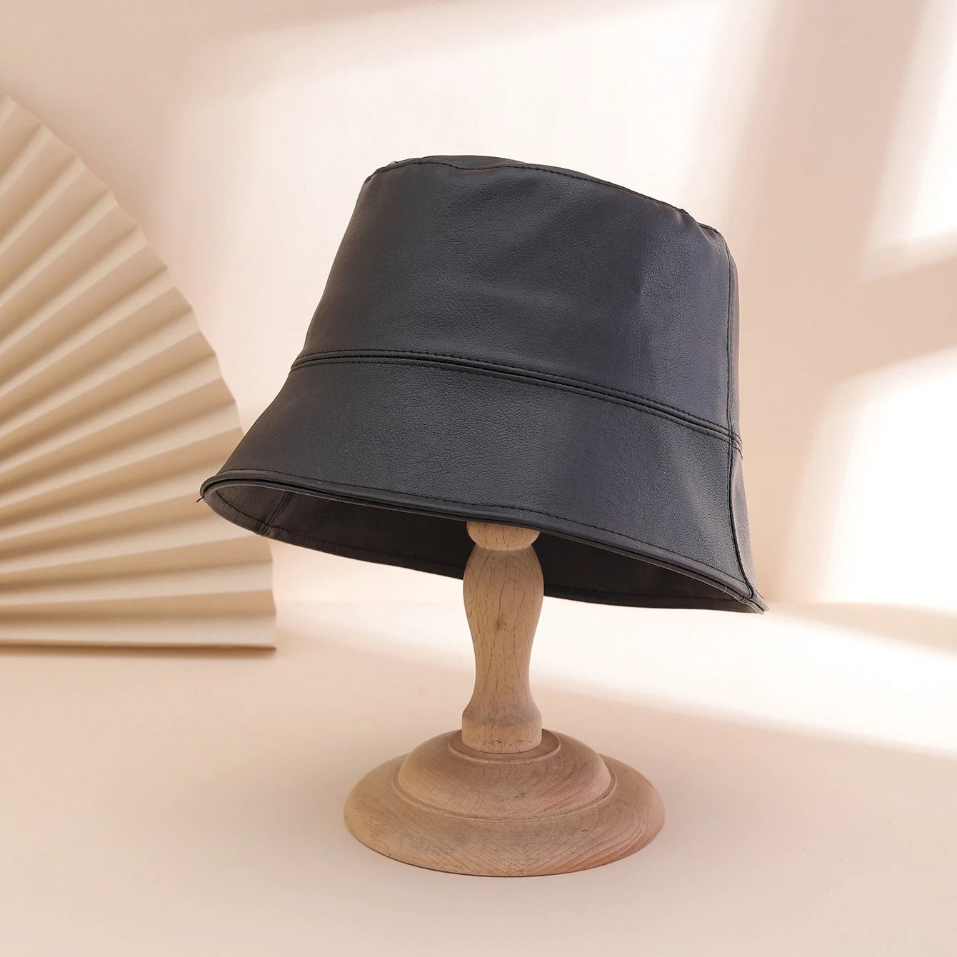Retro Fashion Solid-color PU Fisherman Hat, Classic And Versatile, With A Flat Top. Suitable For Daily Commuting And Outdoor Wear. by GJG Denim