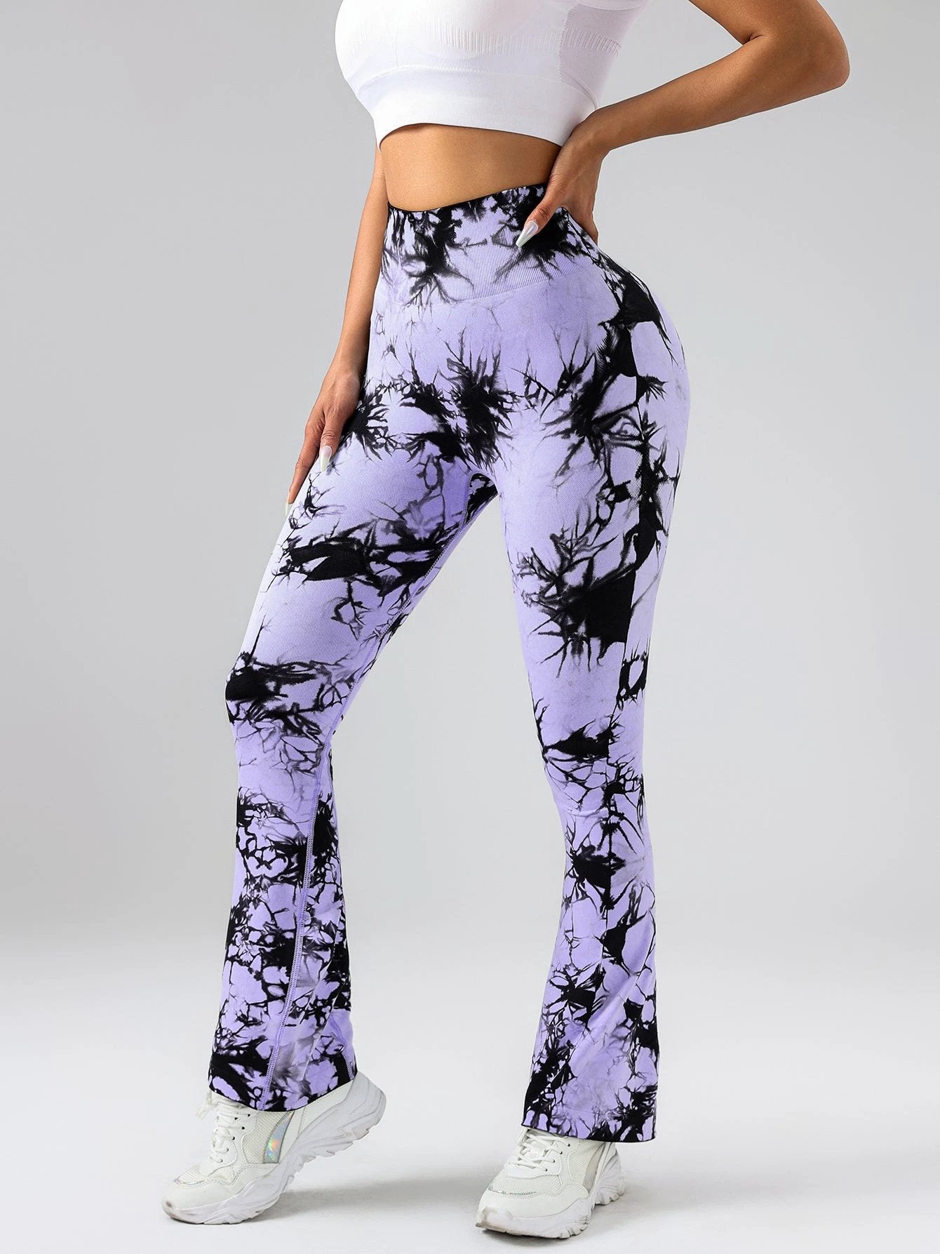 High-Waist Tummy Control Flare Yoga Pants For Women, Tie-Dye Stretch Slimming Bootcut Workout Pants, Fitness & Sports Activewear by GJG Denim