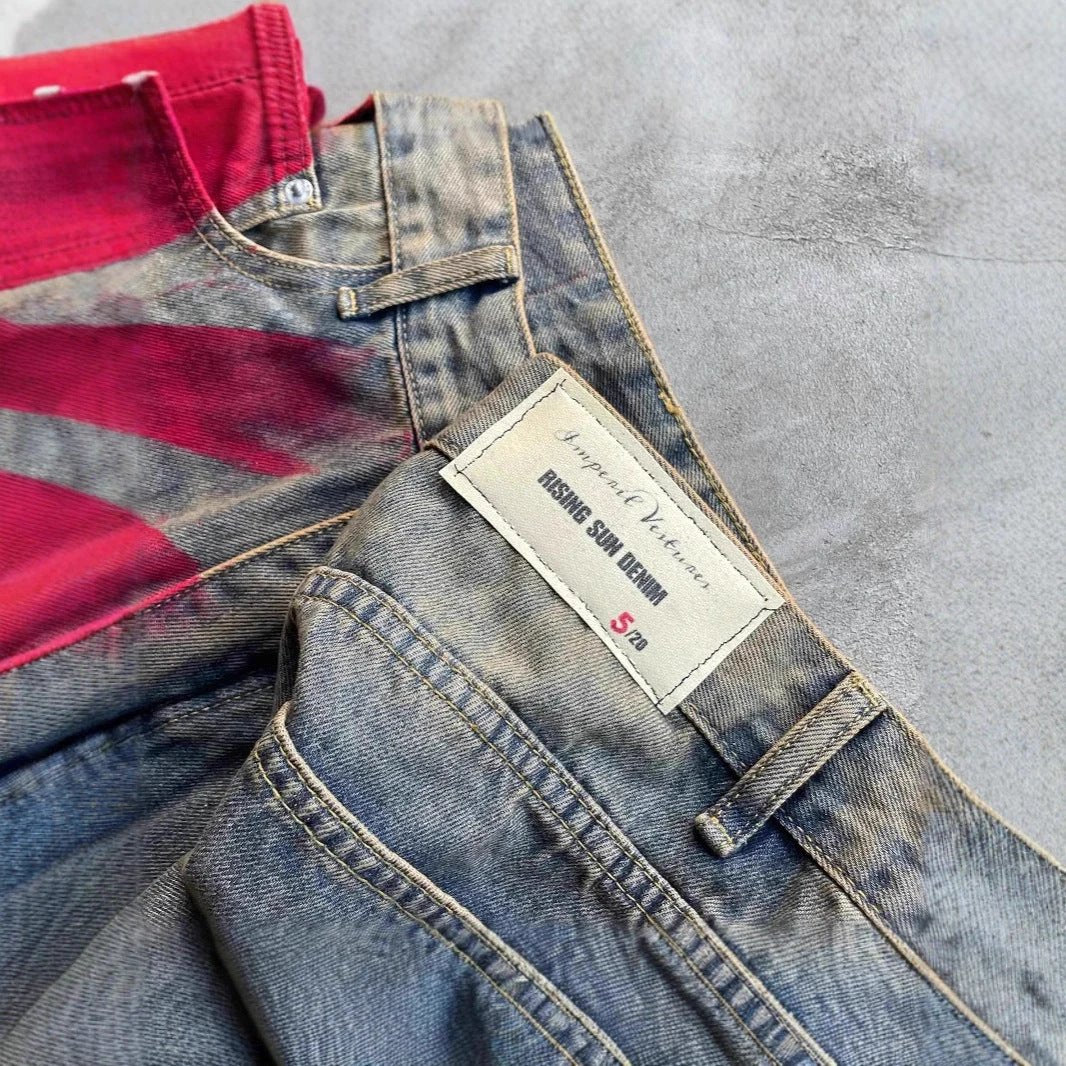 Men's Wide-leg Mopping Denim Jeans by GJG Denim