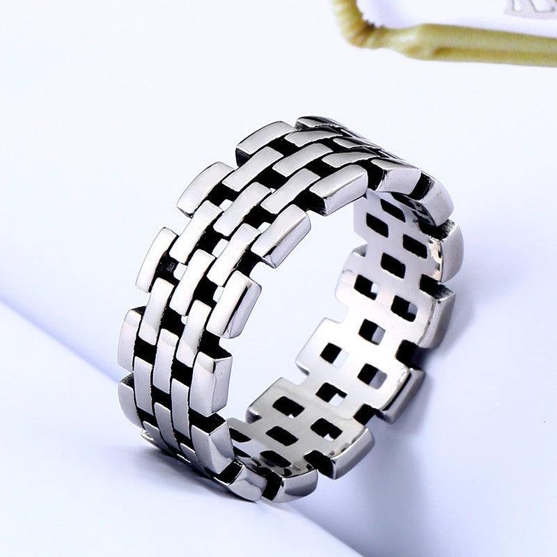 Titanium Steel Simple Hollow Men's Chain Ring by GJG Denim