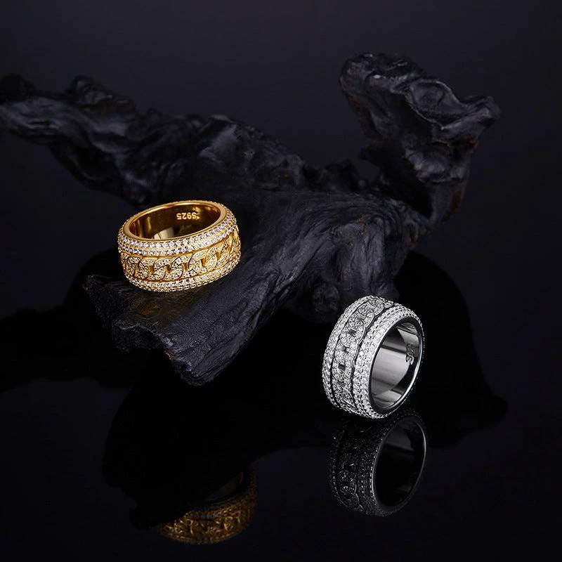Men's 925 Silver Full-Set Moissanite Swivel Cuban Ring by GJG Denim