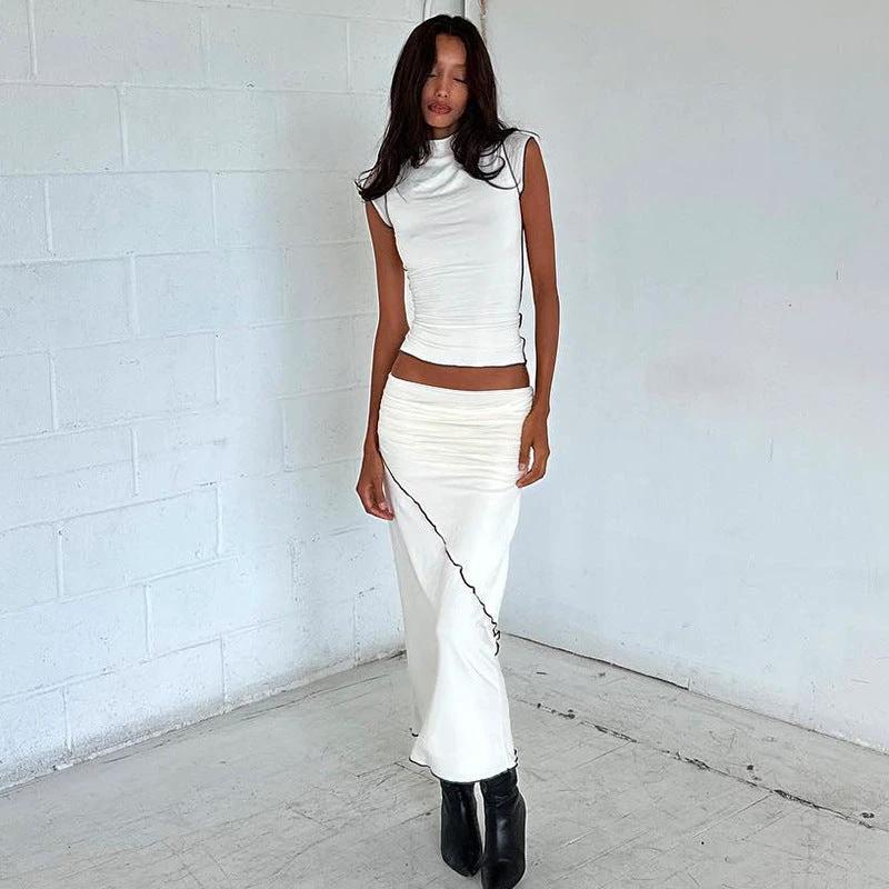 Women's Characteristic Reverse Car Side Wrapped Chest skirt set by GJG Denim