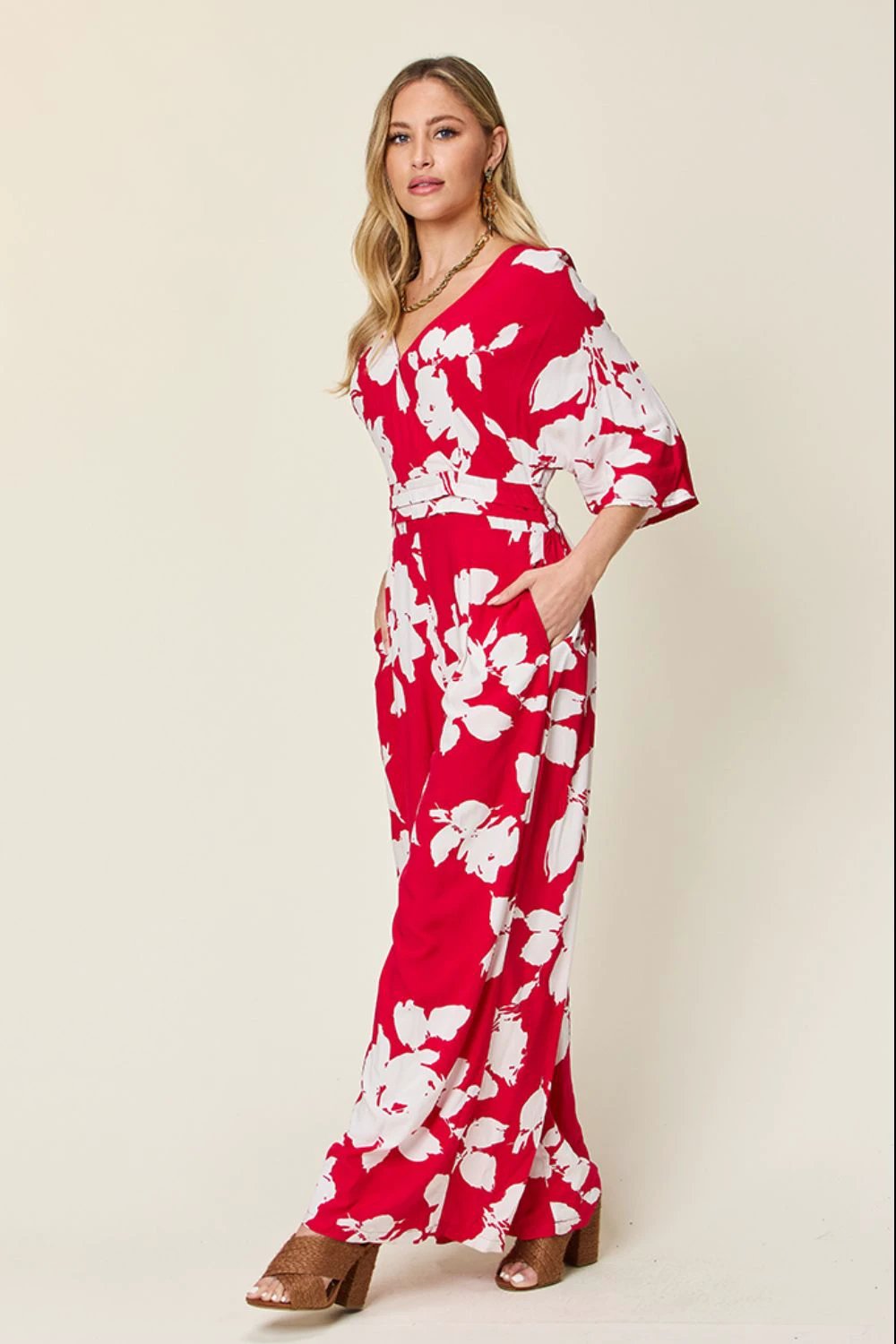 Printed Tie-Back Wide-Leg Jumpsuit by Lady Ros