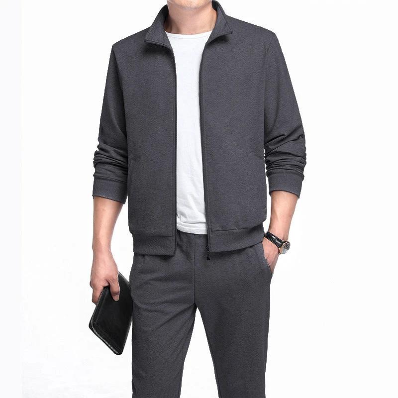 Spring And Autumn Plus Size Sports Casual Fashion Stand Collar Cardigan 2-piece Set by GJG Denim