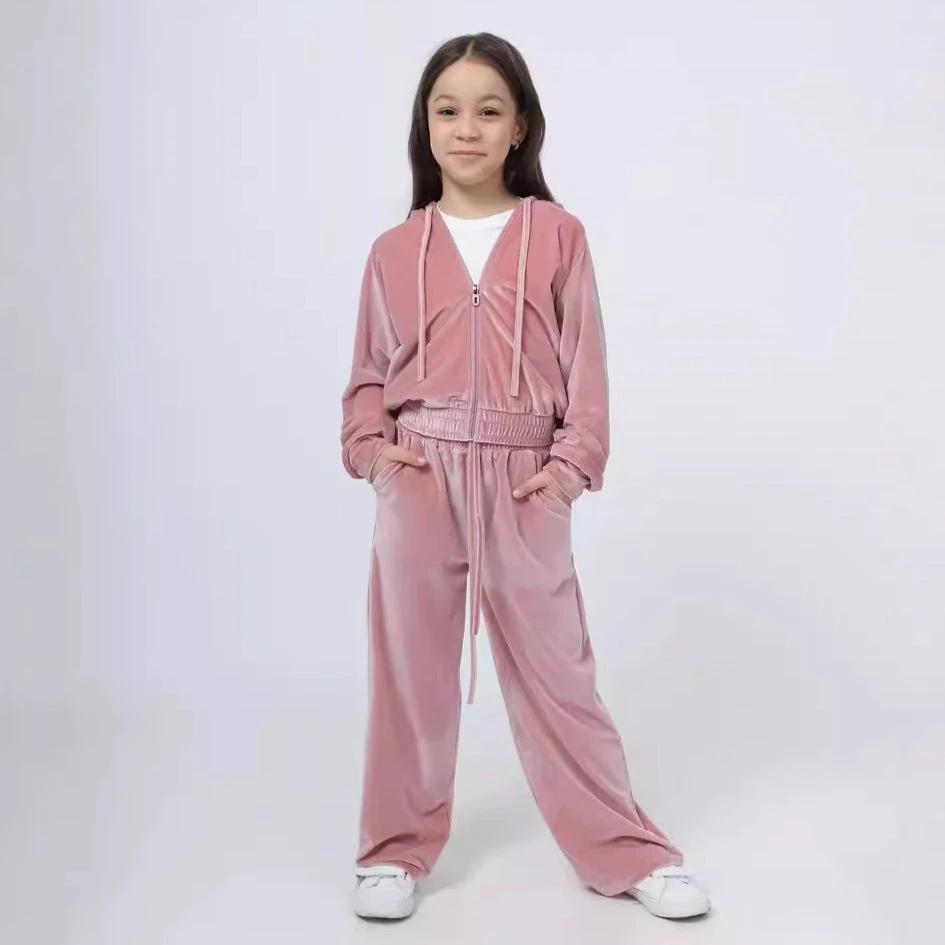Girls' Sports Cap Velvet Casual Sweatshirt Two-piece Set by GJG Denim