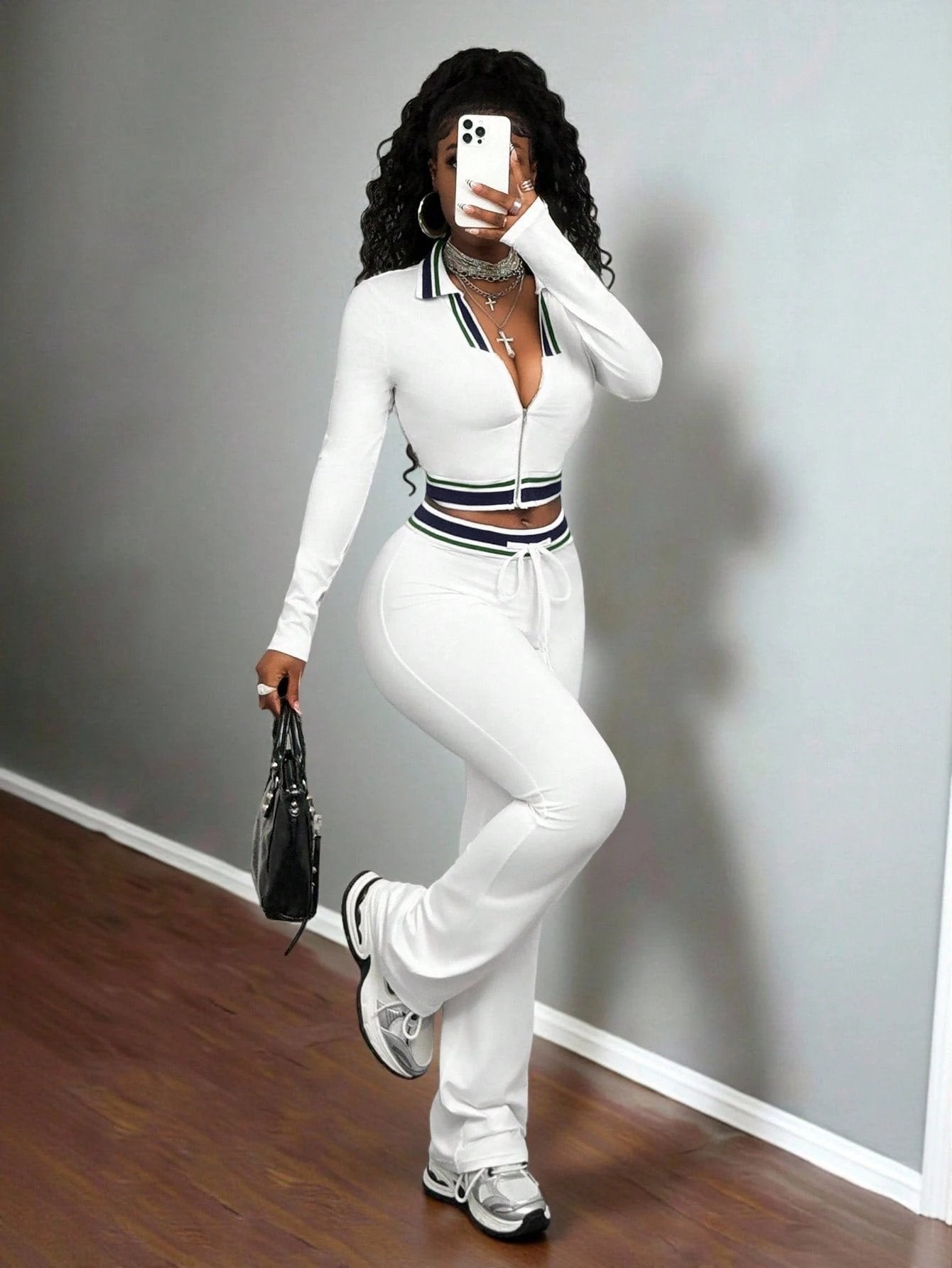Crop Top And Tight-Fit Casual Sports Two-Piece Set by GJG Denim