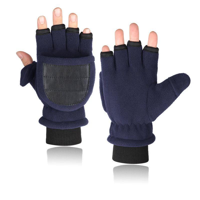 Men's Double-layer Velvet Flip Touch Screen Half Finger Gloves by GJG Denim