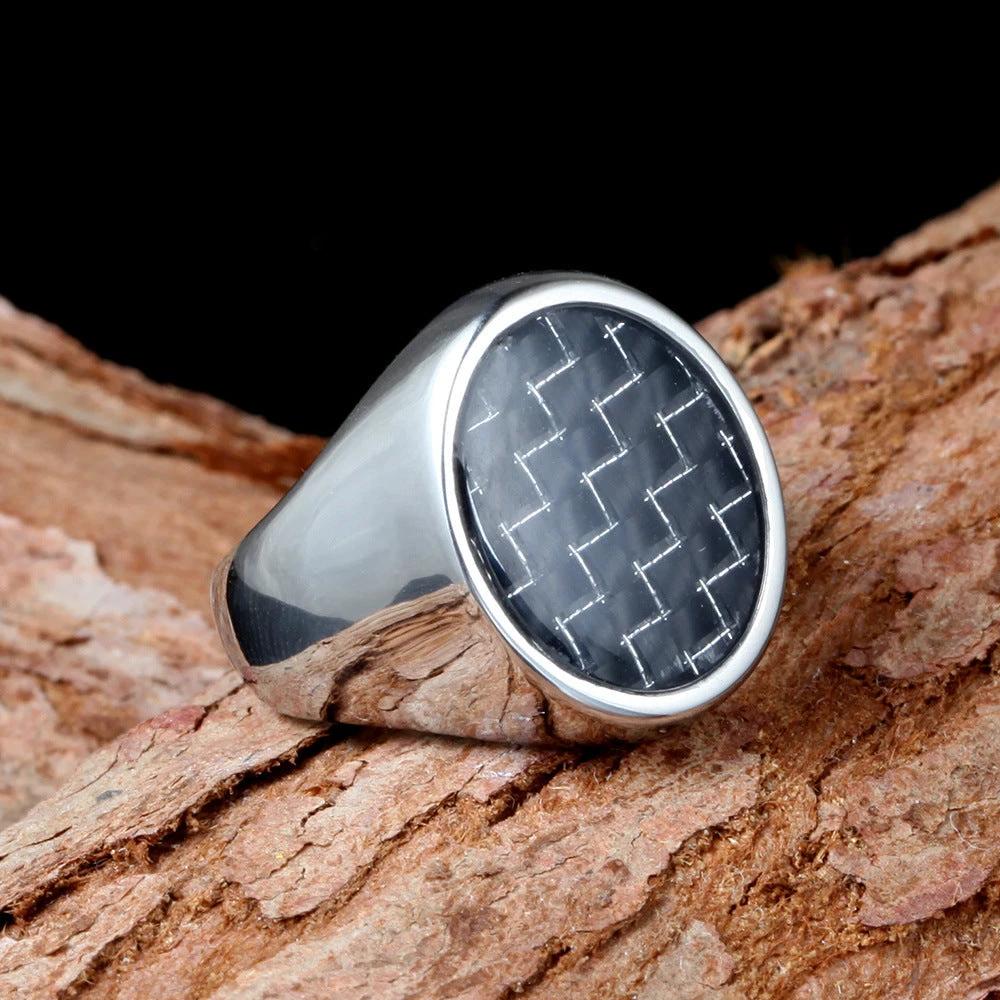 Popular Retro Carbon Fiber Titanium Steel Ring For Men by GJG Denim