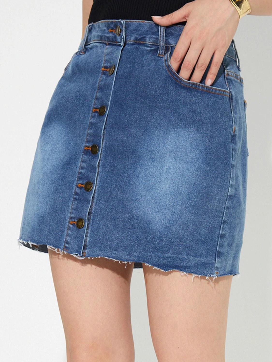 Pocketed Button Up Denim Skirt by Lady Ros