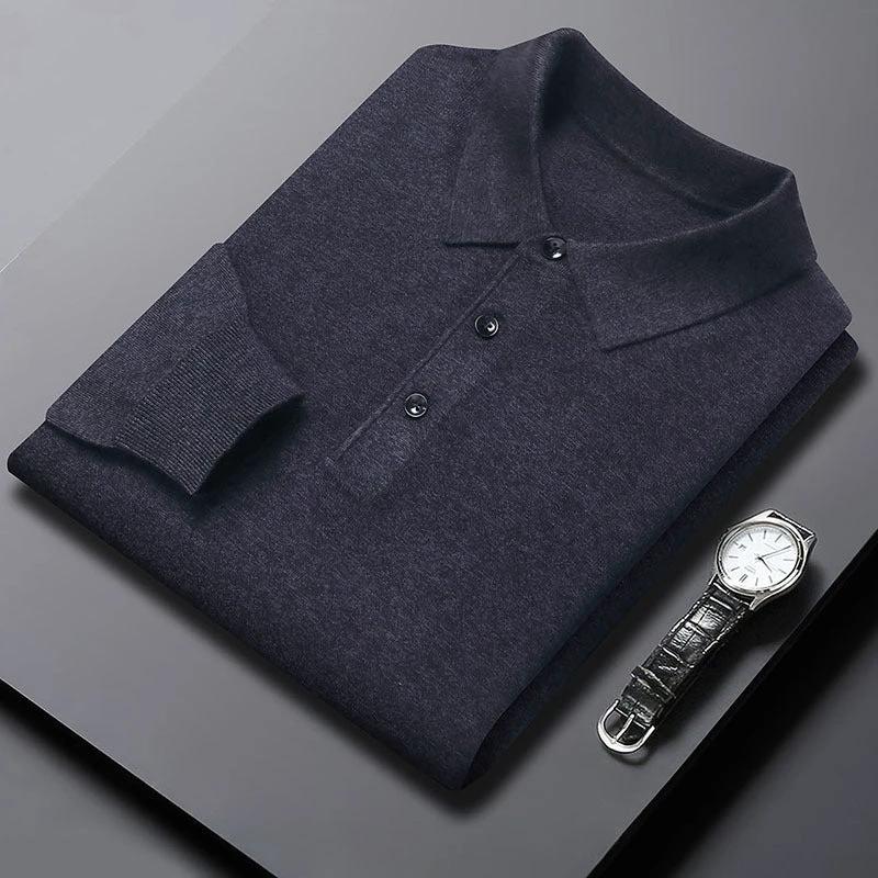 Men's Polo Knitted Long Sleeve Shirt by GJG Denim