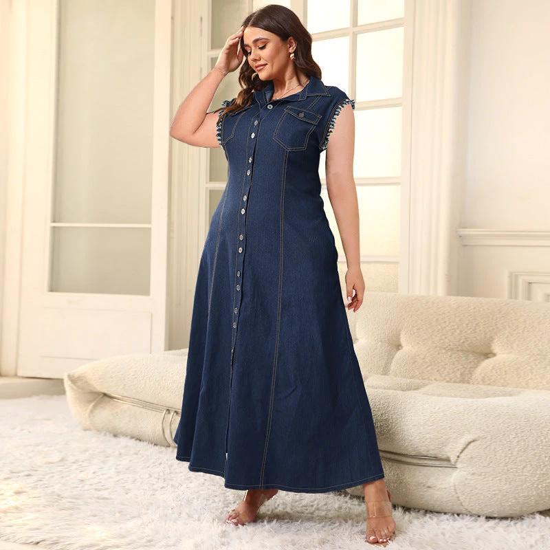 Button Cardigan Denim Long Dress For Women by GJG Denim