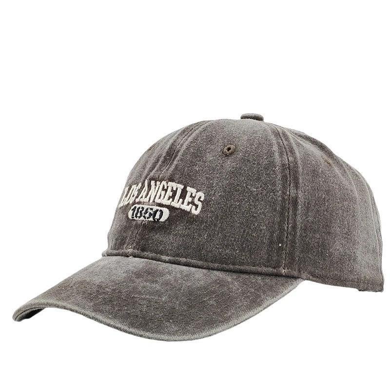 Men's Retro Washed Distressed "Los Angeles" Embroidered Peaked Cap by GJG Denim