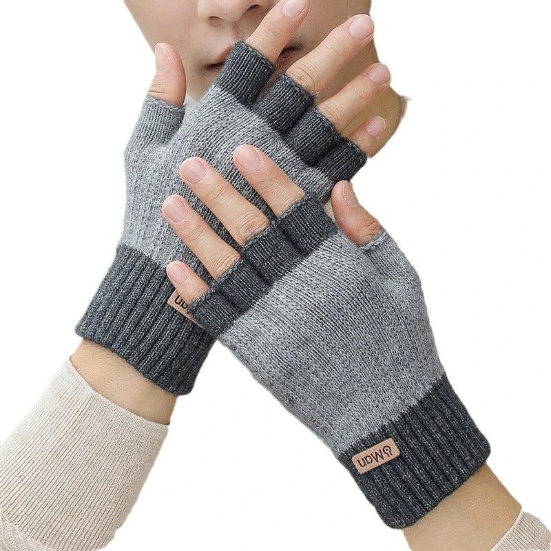 Men's Thick Knitted Half Finger Gloves by GJG Denim