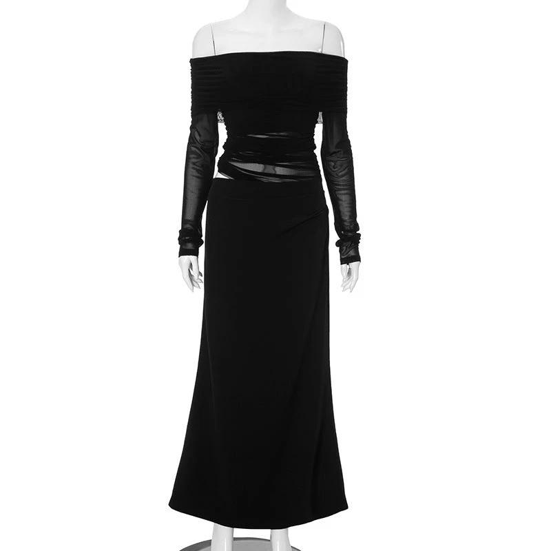 Long Sleeve Off-shoulder Sexy Sheath Stitching Length Dress by GJG Denim